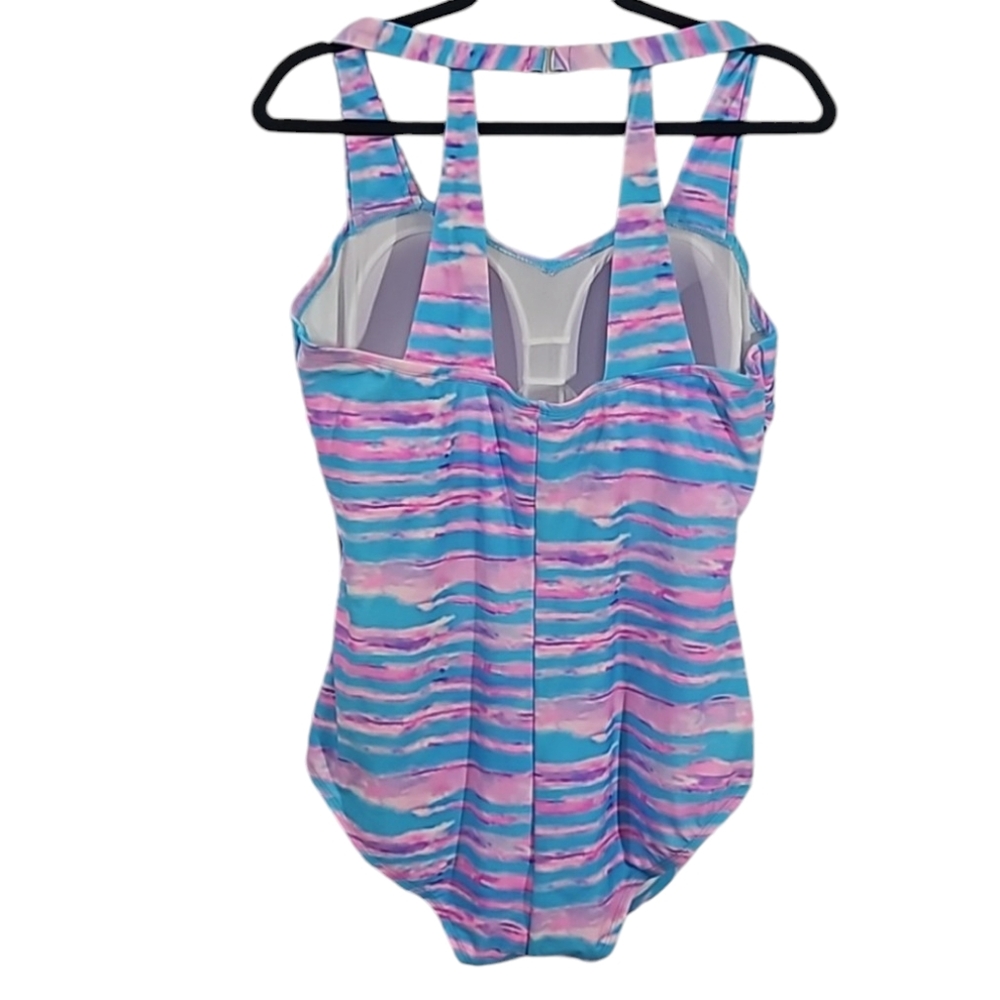 meet.curve Pink and Blue Striped One-Piece Swimsuit with a Sarong Front … - Picture 5 of 15